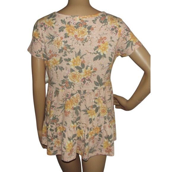 Bobbie Brooks Babydoll Top Womens Size Small Peach Pink Gold Floral knit tiered - Picture 2 of 12